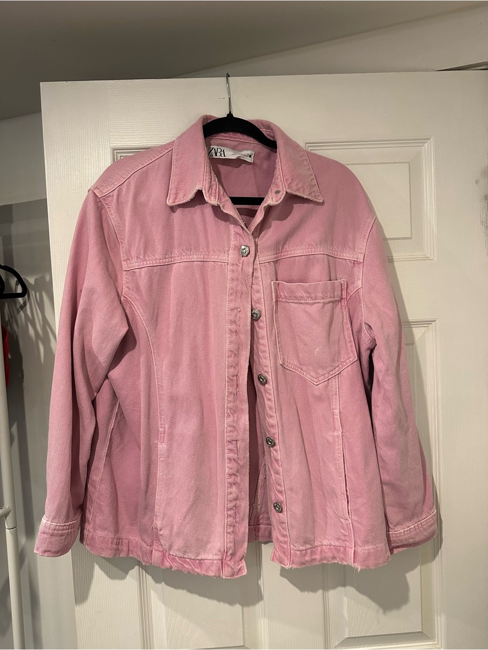 ZARA Pastel Pink Denim Jacket - Button-Front Utility Style
